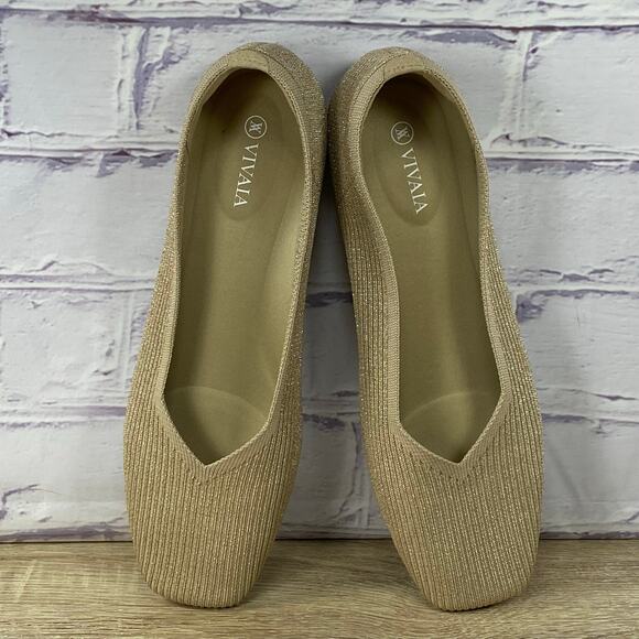 VIVAIA Margot Almond Square Toe V-Cut Flats Women's EU 40.5 US Size 9-9.5 Beige - Picture 5 of 8